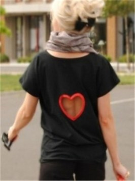 Women's Sexy Cool Heart Cut Out Back Casual Loose Short Sleeve T-Shirt