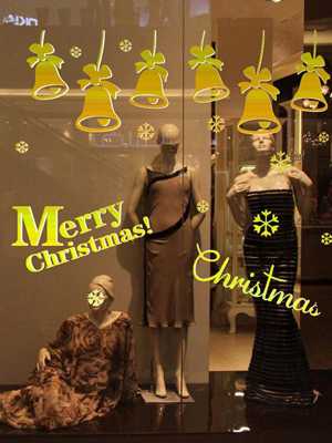 Merry Christmas Home Decoration Gold Bell Snow Shape Stickers Wall Window Stickers