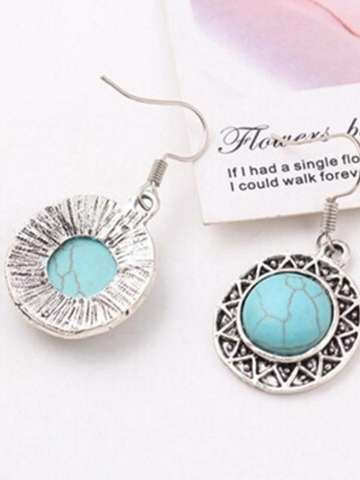 Round Vintage Pattern brincos Tibetan Silver Earrings Turquoise Fine and Fashion jewelry Gift For Women