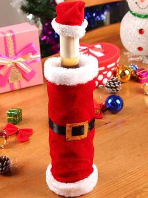 2pcs/Set Santa Claus Clothing Hat Red Wine Soft Christmas Bottle Cover For Christmas Home Decoration Wine Bottle Sets With Belt