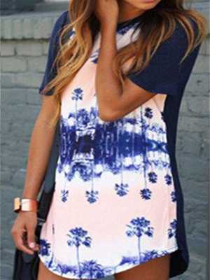 Women's Hot Fashion Floral Pringting Short Sleeve Slim Casual Maxi Dress