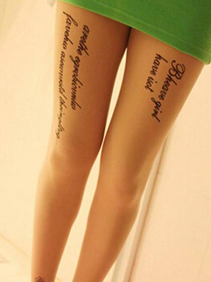 Sexy Slim Fashion Statement Letters Pattern Fake  Tattoo Flocking Velvet Stockings Pantyhose