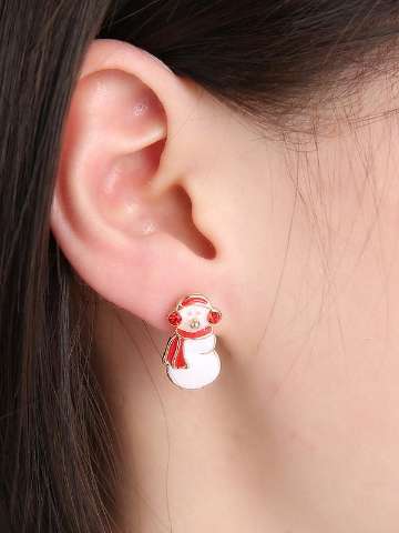 Fashion Jewelry Personality Christmas Snowman Pattern Ear Stud Earrings Christmas Gifts