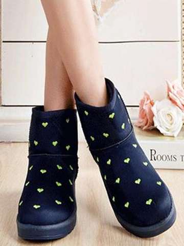Women's Winter Warm Boots Plush Snow Boots Heart Pattern Winter Boots Ankle Boots Female Shoes