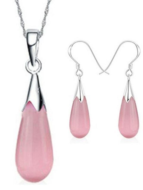 Water Drop Jewelry Sets Cat's Eye Stone Necklace And Earrings Sets Plating Platinum Ensembles De Bijoux