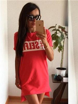 New Arrival Women's Plus Size Letters Printing Casual Dress Simple Short Sleeve Dress