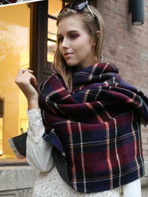 Large Squares Tartan Scarf Wrap Shawl Neck Stole Warm Desigual Plaid Checked Pashmina Unisex Acrylic Basic Shawls