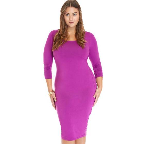 Women Plus Size Solid Color Long Sleeve Slim Fit Sexy Pencil Dress