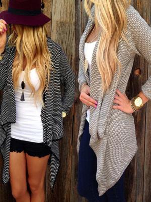 Womens Loose Long Knitted Cardigans Thin Irregular Hem Outwears Coats Ruffled Sleeve