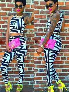 New Hot Explosion Models Round Neck Sleeveless Print Pants Suit 2pcs