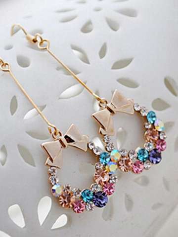 New Simple Punk Colorful Crystal Bowknot Ear Drops  Earrings
