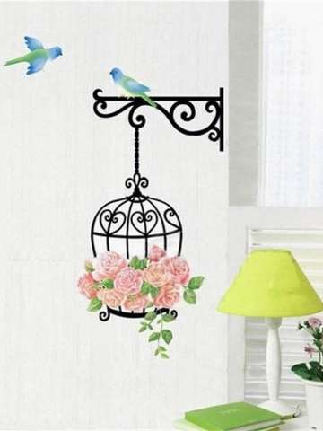 Delicate New Fashion Birdcage Wall Sticker Home Decor Vinyl Removeable Mural Decal With Birds Hot Selling