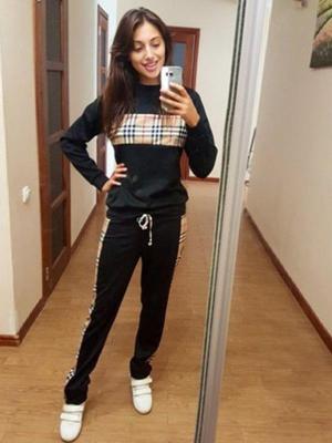 Women's Fall Fashion Long Sleeve Stitching Jogger Tops Sweatshirt+Casual Sports Pants Suit Sets
