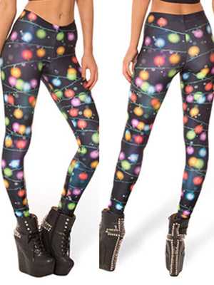 New Fashion One Size Black Milk Christmas Neon Light Print Leggings Fitness Leggings For Women