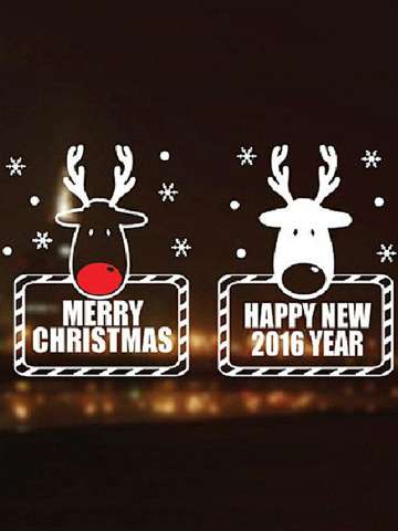 Christmas Home Decoration Cute Deer Head Removable Stickers Double Sided Window Stickers Wall Stickers
