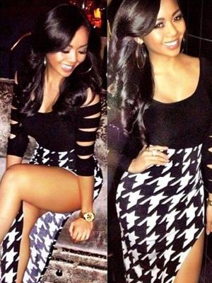 Women's Sexy Low-cut Long Sleeve Bandage Dress Hollow Out Strapless Houndstooth Dress