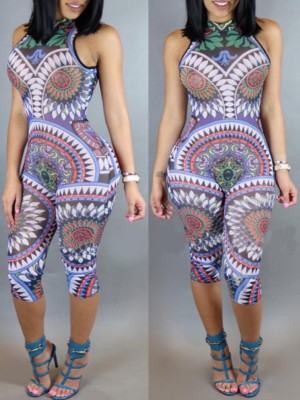 Sexy Women's Fashion Full Sleeve Digital Print Jumpsuit Romper Slim Fit Tight Playsuit Casual Party Clothes