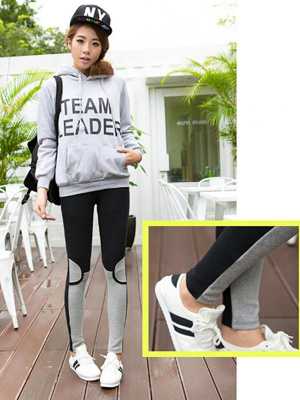 Female Spring Stylish Thin Leggings Knee Semicircle Splicing Leggings Slim Cotton Pencil Pants