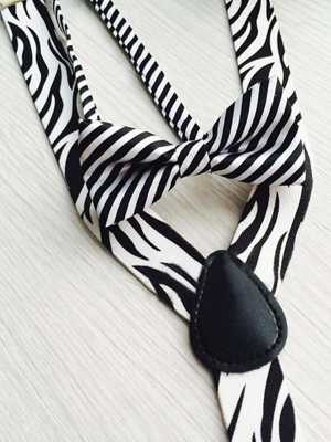Children Kids Fashion Zebra Print Clip-on Suspenders Elastic Adjustable Braces With Bow Tie
