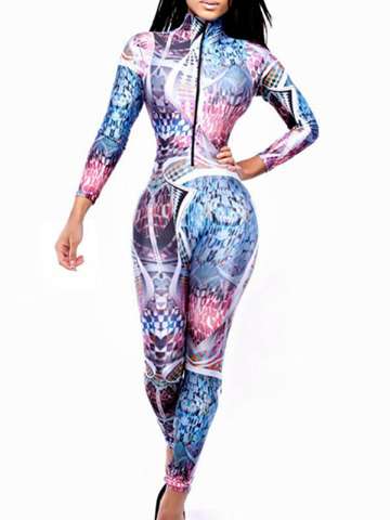 Sexy Printed Women Fashion Skinny Bodycon Jumpsuit Long Sleeve For Women's Club Party Bodysuit