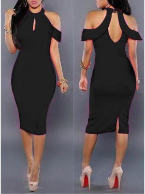Women Sexy Back Cut Off the Shoulder Bodycon Dress Party Dress