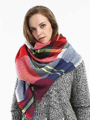 Women's Plaid Scarves Christmas Gift Warm Neck Circle Wool Checkerwork Scarves Shawl