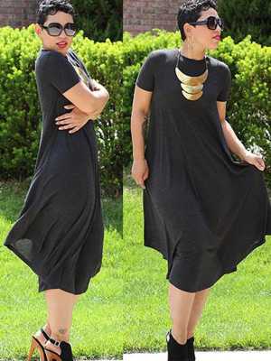 Women's Summer Fashion Short Sleeve Round Neck Soft Plus Size Cotton Dress