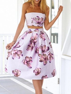 Sexy Women's Sleeveless Sexy Wrapped Chest Off Shoulder Casual Dresses Floral Printing Dress