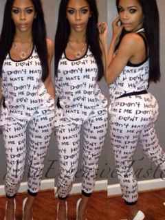 2pcs Fashion Letters Pringting Sleeveless Sports Suit Vest Tank Tops+Slim Fit Long Pants