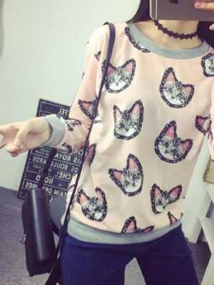 Women's New Autumn Fashion Cute Cat Pattern Long Sleeve Warm Pullover Sweater