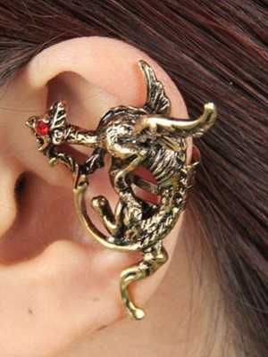 Women's Fashion New Personality Punk Style Dragon Design Ear Clip Ear Stud Earrings