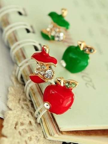 Fashion lovely Red Drops of Glaze Asymmetric Apple Crystal Stud Earrings for Women Hot Sale