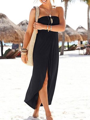 Summer Hot Simple Design Strapless Split Casual Dress Beach Wear
