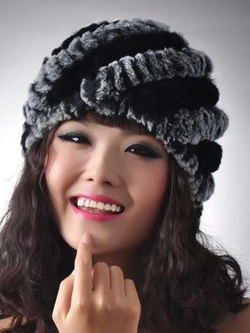 Women's Hot Fashion Autumn Winter Knitted Rex Rabbit Fur Cap Thickened Twill Pineapple Hats