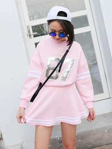 Women's Fashion Sport Style Suit Sets 2 Pieces Baseball College Wind Preppy Style Letter Print Sweater + Skirt