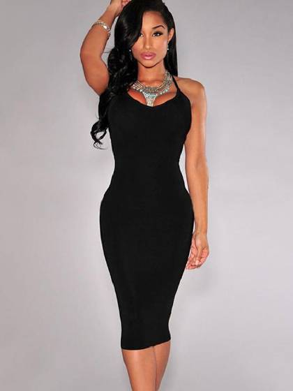 Women's Strap Back Sexy Bandage Bodycon Party Cocktail Evening Dress