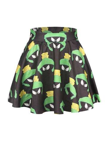 Women's Fashion Cartoon Digital Print High Waist Dresses Flared Skater Mini Skirts