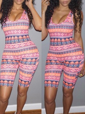 Sexy Women's Fashion Sleeveless Print Jumpsuit Romper Slim Fit Tight Playsuit Casual Party Clothes