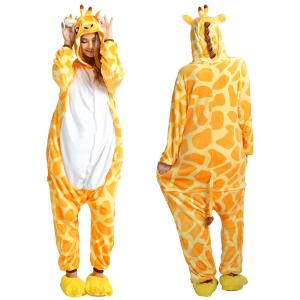 Hot Adult Fashion Onesie Giraffe Kigurumi Jumpsuit Warm Pajamas Adult Anime Cosplay Halloween Costume Winter Lovers Couples Homewear Pajamas Sleepsuit