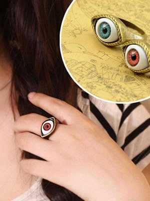 Hot Selling Vintage Retro Europe Punk Gothic Exaggerated Vampire Blue Brown Color Eye Rings For Women