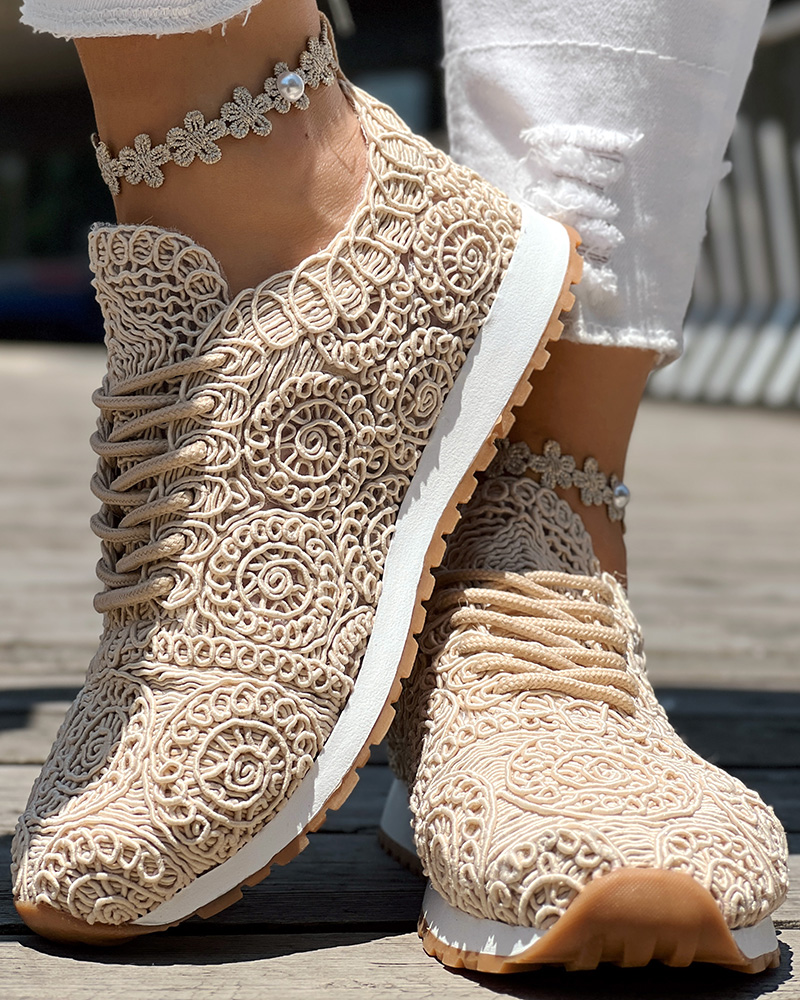 Casual Braided Upper Round Toe Flat Sneakers
