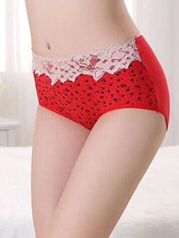 Women Triangle Middle Waist Hip Up Lace Cotton Underwear Bottom Pants