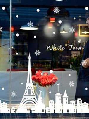 Christmas Decoration White Tower Towns Snowflake Wall Stickers Window Stickers