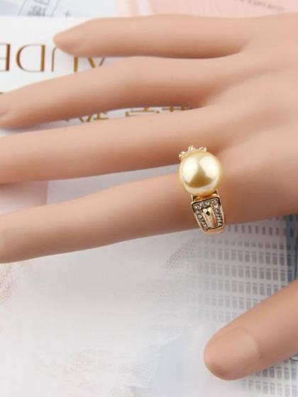 Gorgeous 18K Gold Plated Synthetic Diamond Pearl Rings Unisex Fashion Jewelry Finger Ring