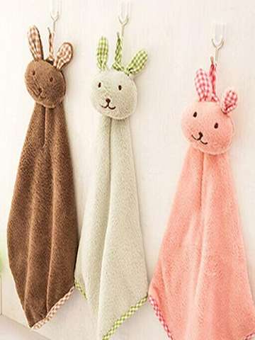 New Sweet Candy Cute rabbit Small Square Kitchen Bathroom Towel Hanging Towel Coral Velvet Towel