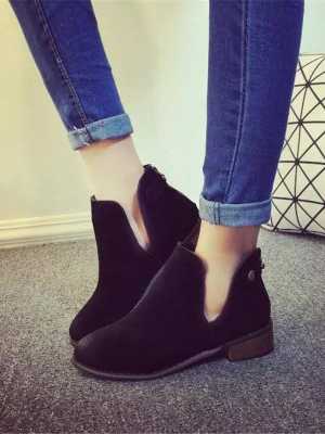 Women's Retro Suede Wiping Color Ankle Boots Low Heel Martin Boots Booties Deep V Motorcycle Boots