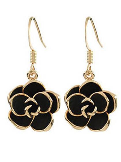 Brand Fashion Jewelry Gold Plated Earring Black Rose Long Drop Earrings Jewelry For Women Dangling Earrings