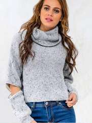 Women's Long Sleeve Cowl Neck Sweater Round Neck Casual Knit Pullovers