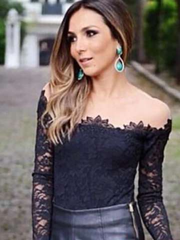 Women Fashion Lace Skirt Long Sleeves Ball Party Evening  Clubwear Long Sleeve Shirts Tops