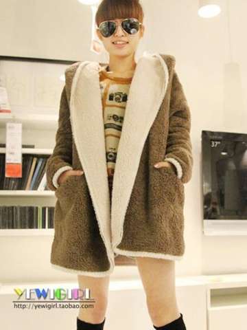 Korean Women canopy thicker plush hooded jacket coat winter Jackets & Coats